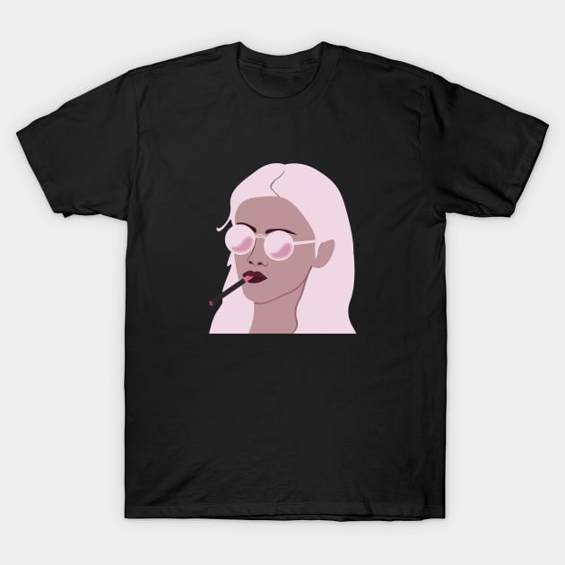 Badass Girl Smoking Pink Cigar T-Shirt by Cider Printables